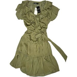 NWT | Ralph Lauren Olive Green Ruffle Midi Dress, size 12